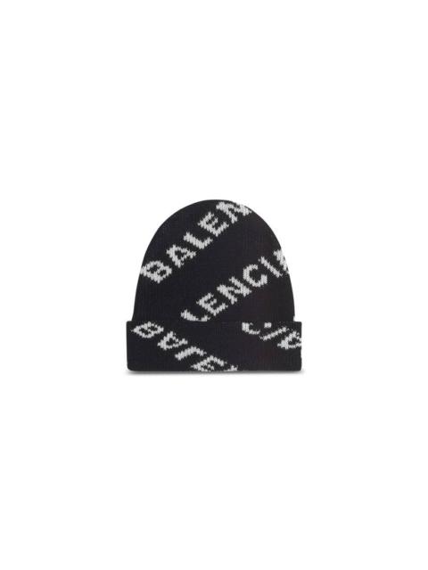Men's Allover Logo Beanie in Black