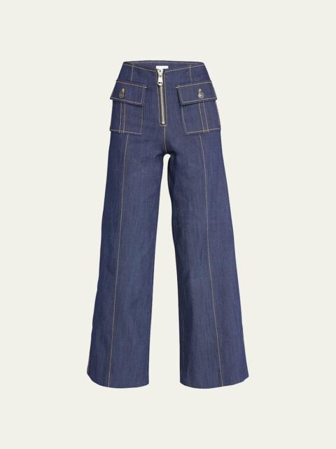 Azure Wide-Leg Stitched Pants