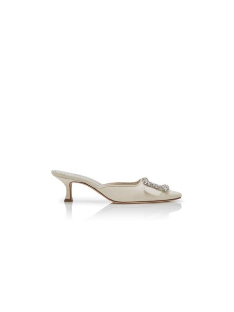Cream Crepe de Chine Jewel Buckle Mules