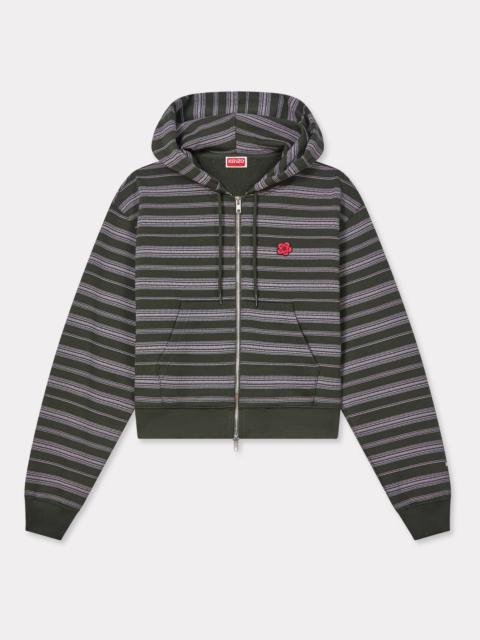 'Boke Flower' stripes short zip-up hoodie in cotton