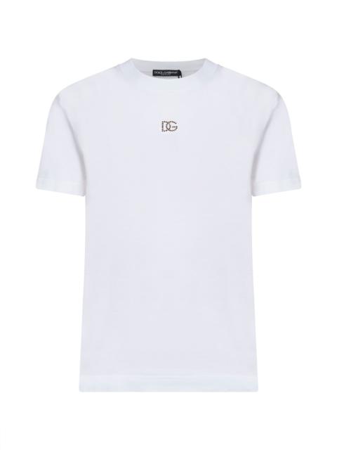 White jersey rhinestone logo T-shirt