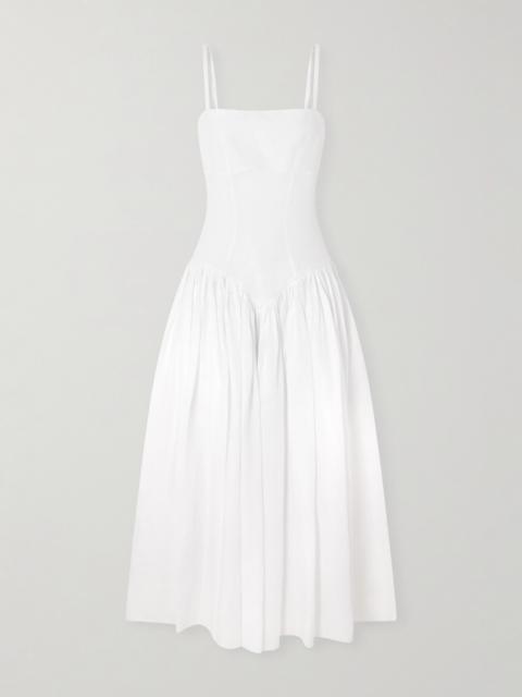 Oriana Open-back Gathered Linen Midi Dress