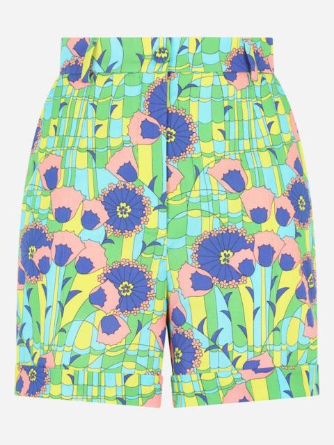 60s-print gabardine shorts
