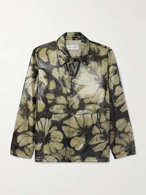 Padded Floral-Print Organza Coach Jacket