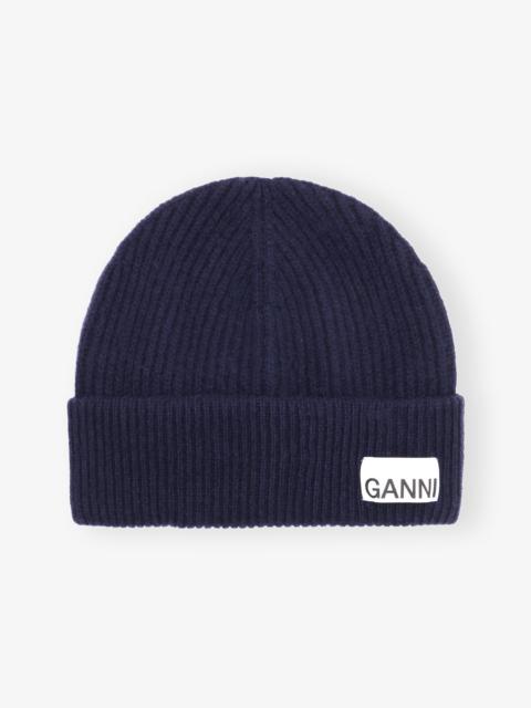 DARK BLUE RIB KNIT BEANIE