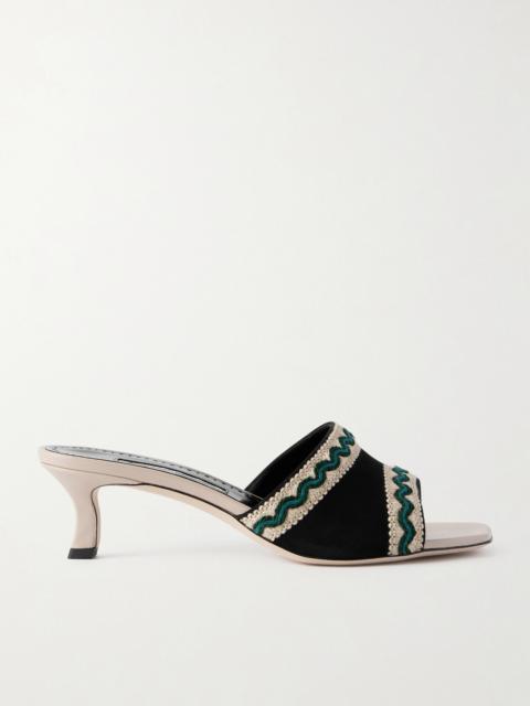 Marebis 50 Embroidered Raffia-trimmed Suede Mules