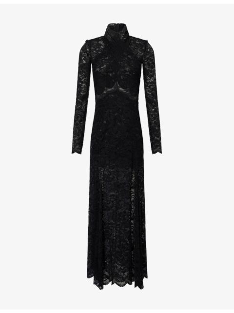 Lace Long-Sleeves Stretch-Woven Maxi Dress