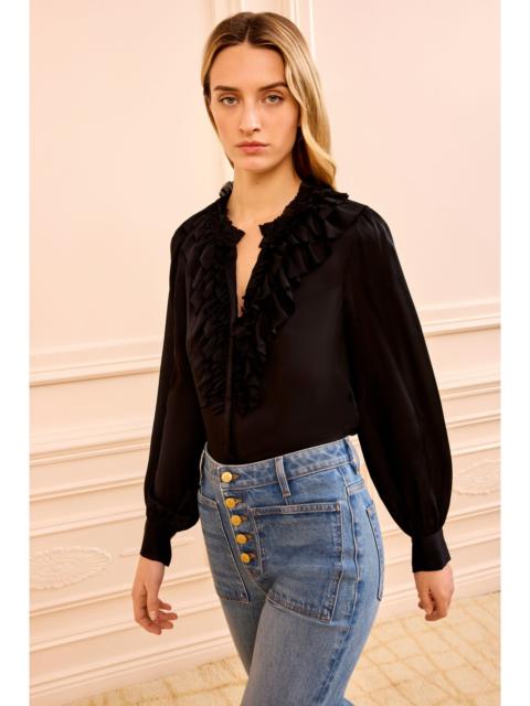 Rouen Silk Ruffle Front Long Sleeve Blou