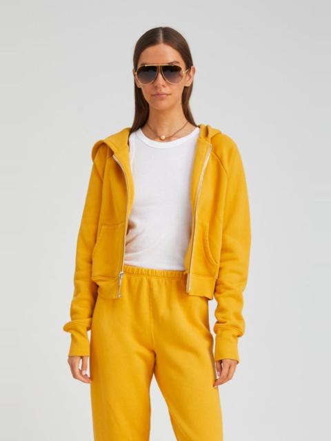 MUSTARD COTTON SHRUNKEN ZIP UP HOODIE