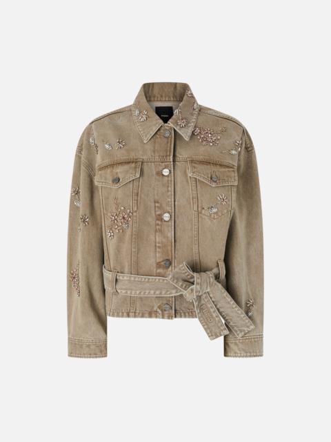 BROWN DENIM JACKET WITH JEWEL EMBROIDERY