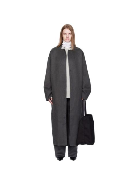 Gray Wool High-Neck Slim Coat