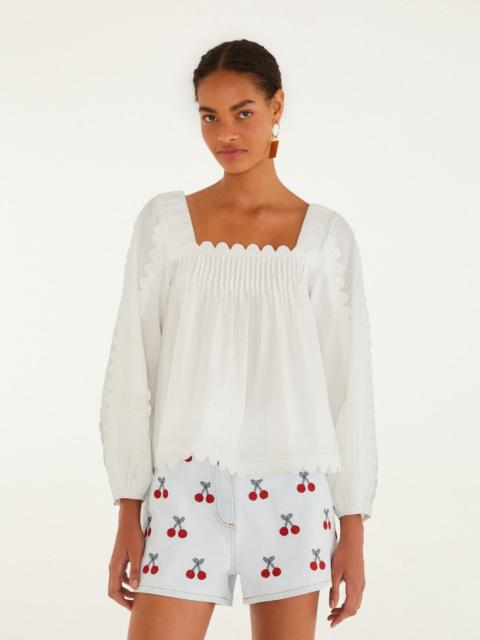 Embroidered Cherry Denim Shorts