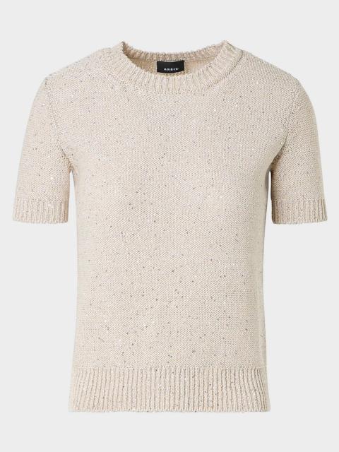 Paillette Linen-Cotton Short-Sleeve Sweater