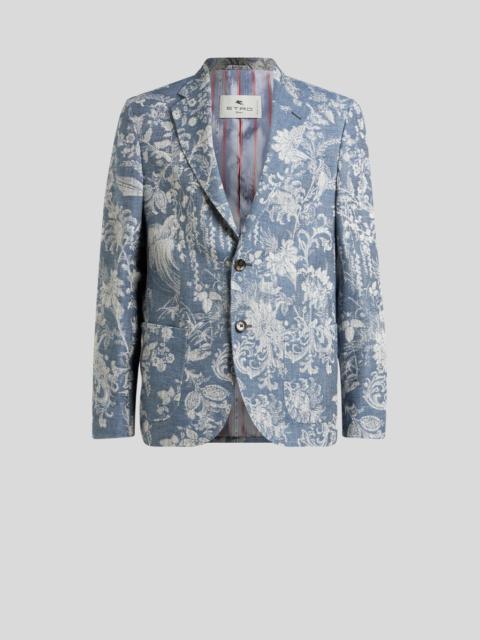 SINGLE-BREASTED COTTON JACQUARD JACKET WITH FLORAL MOTIF