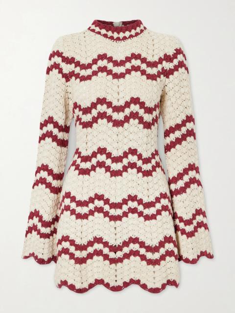 Romy Scalloped Striped Crocheted Cotton Mini Dress