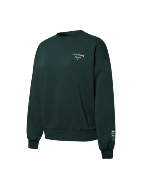 (WMNS) PUMA Logo Wellness Club Crewneck Sweatshirt 'Dark Green' 534398-80