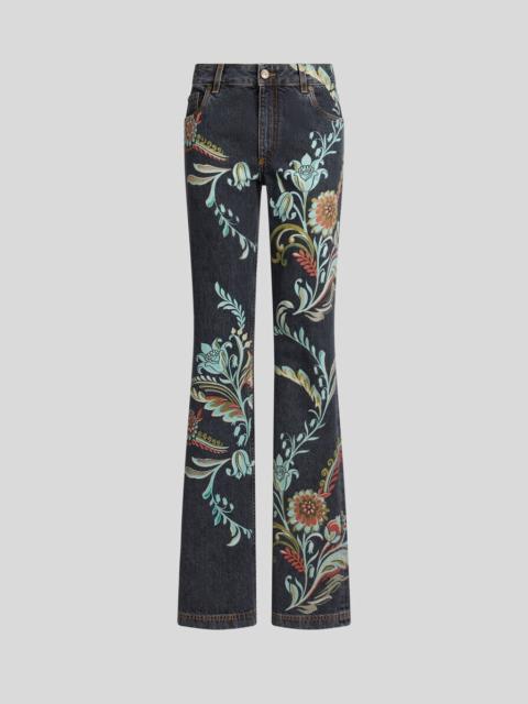 FLARED JEANS WITH DAFFODIL PRINT