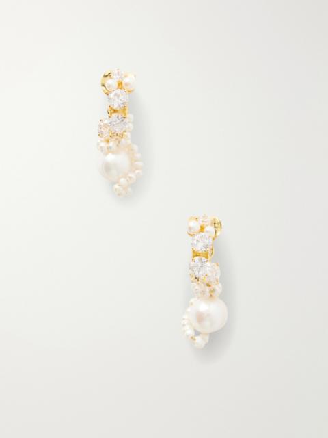 Gold-plated Cubic Zirconia And Peal Hoop Earrings