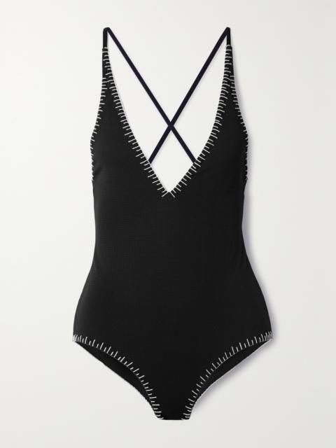 Sole Embroidered Seersucker Swimsuit