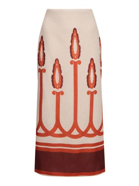Infinito Resplandor Torch-Print Linen Midi Skirt print