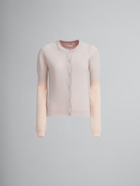 PEACH PINK WOOL AND CASHMERE COLOR BLOCK CARDIGAN