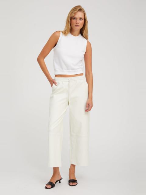 WHITE LEATHER CROPPED BAGGY PANTS