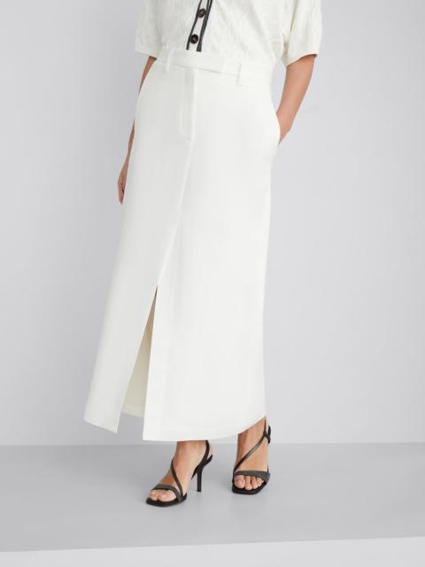 Viscose and linen fluid twill sartorial column skirt