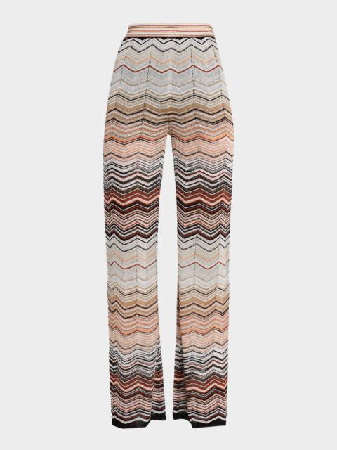 Paillette Chevron Knit Straight-Leg Trousers