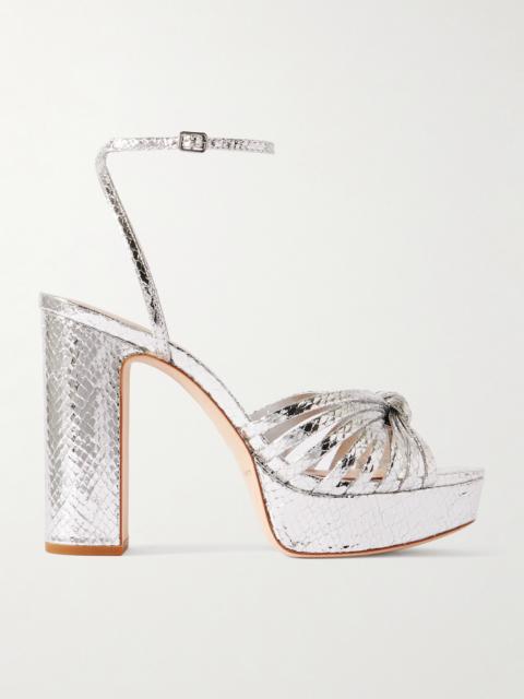 Rivka Knotted Metallic Snake-effect Leather Platform Sandals