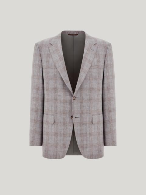 GRAY AND BROWN WOOL AND CASHMERE REGULAR-FIT JACKET WITH OVERCHECK MOTIF