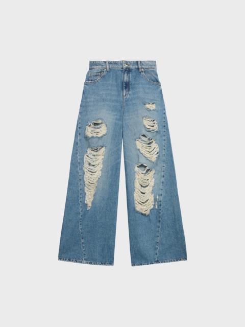 DESTROYED SUPERWIDE-LEG JEANS WITH SCALLOPED LACE DETAILS