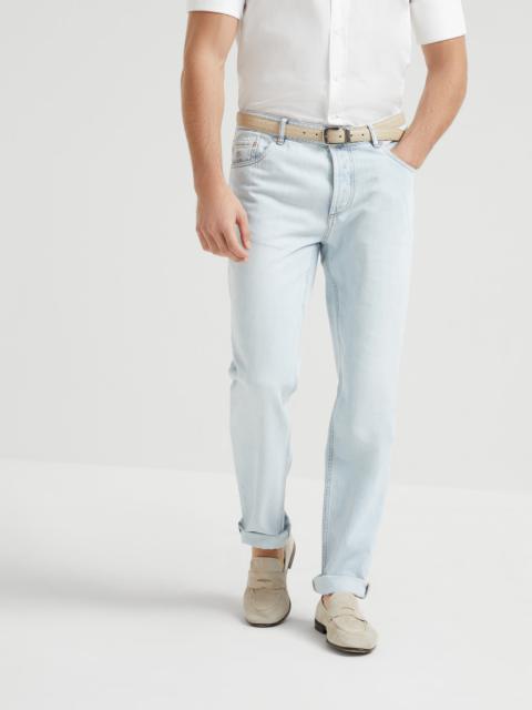 Lightweight denim traditional fit five-pocket trousers