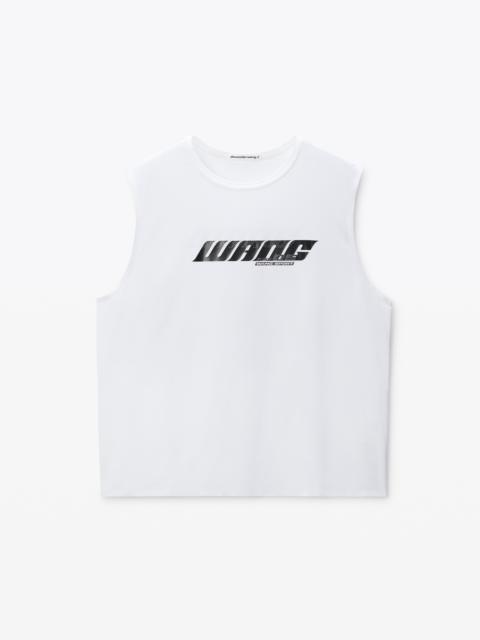 White Laser-Cut Logo Muscle Shirt