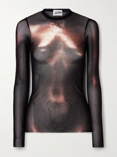 Body Dust trompe l'oeil printed mesh top Black