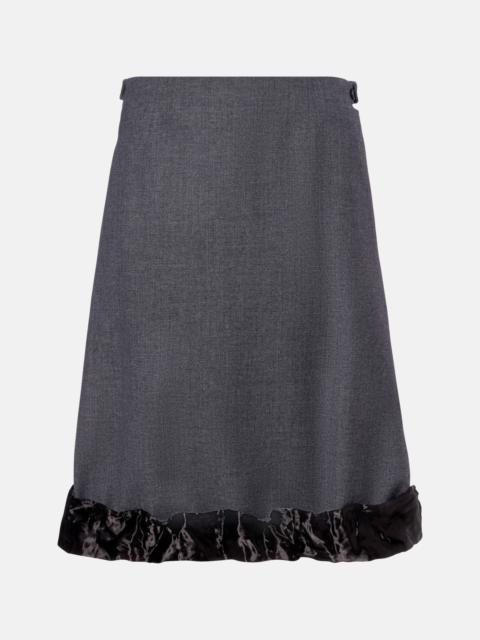 Satin-trimmed wool midi skirt