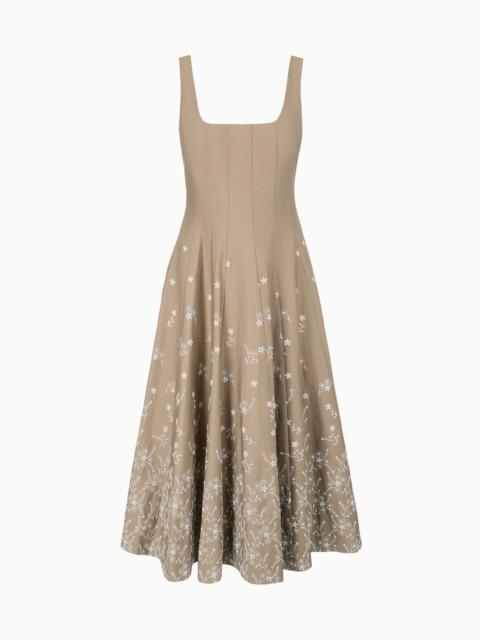 STAUD WELLS DRESS TAUPE EMBROIDERY