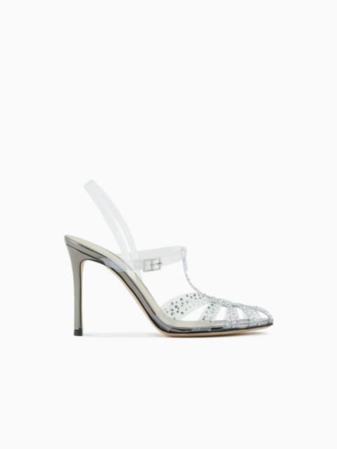 サンダル・ミュール GIORGIO ARMANI PVC SANDALS WITH RHINESTONES Giorgio Armani Womens Adjustable Slingback Rhinestone