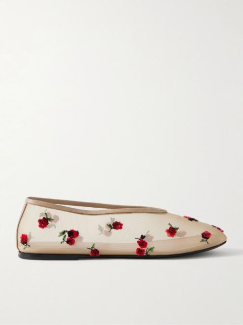 Marcy embroidered mesh ballet flats Cream