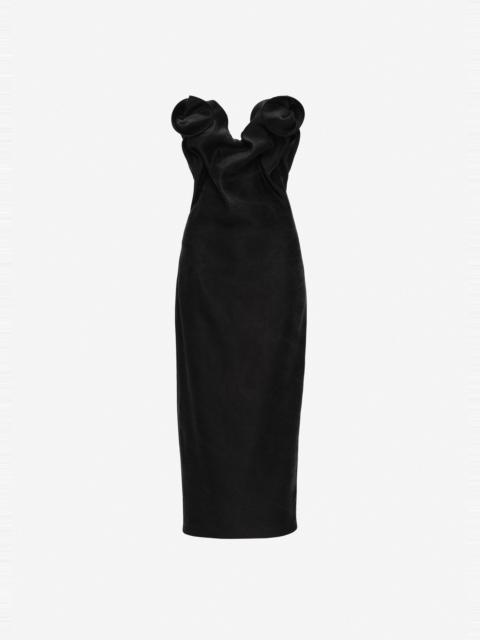 Rose draped corset midi dress in black