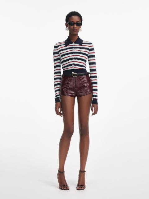 Navy Striped Viscose Knit Top