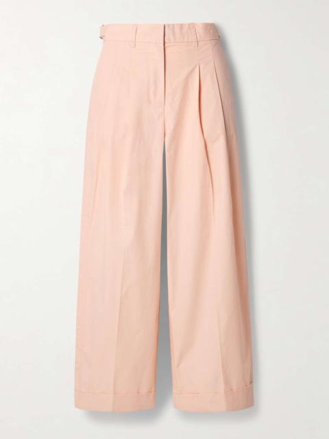 Kyle cropped pleated cotton-poplin wide-leg pants Pastel pink