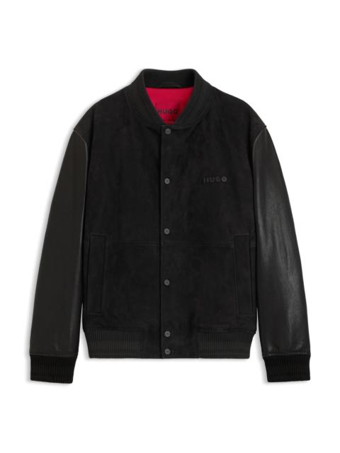SUEDE BOMBER JACKET WITH GRAINED-LEATHER SLEEVES