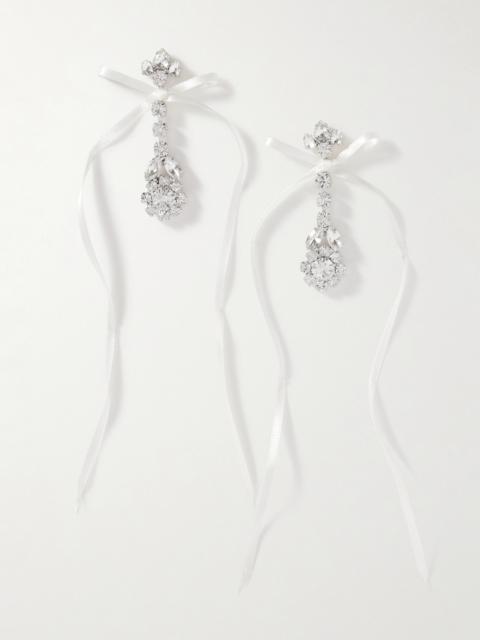 Victorian Bow Silver-tone Satin And Crystal Earrings