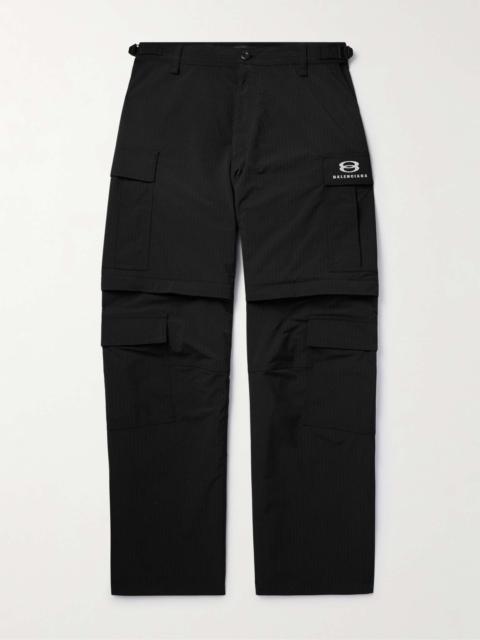 Wide-Leg Logo-Embroidered Ripstop Cargo Trousers