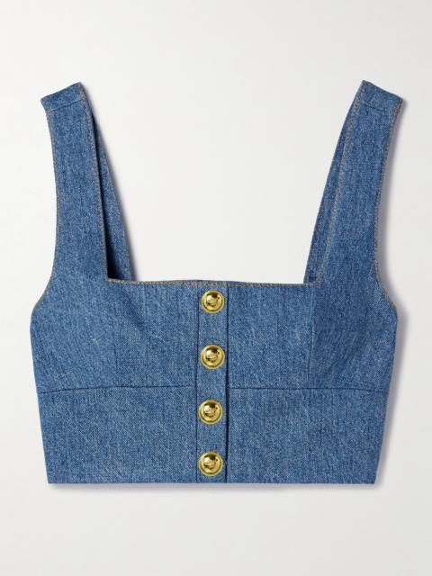 Quinn Button-embellished Cropped Denim Top