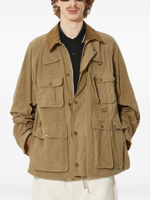 multiple-pocket corduroy-collar jacket