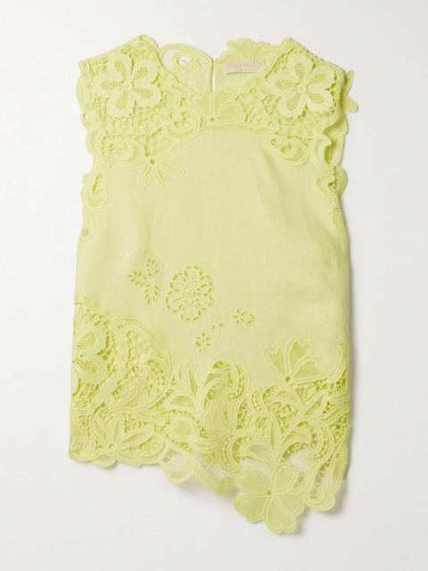 Marlis guipure lace-paneled linen top Chartreuse