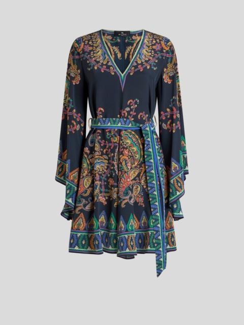 SILK MINI DRESS WITH PLACED FLORAL PAISLEY PRINT AND BELT