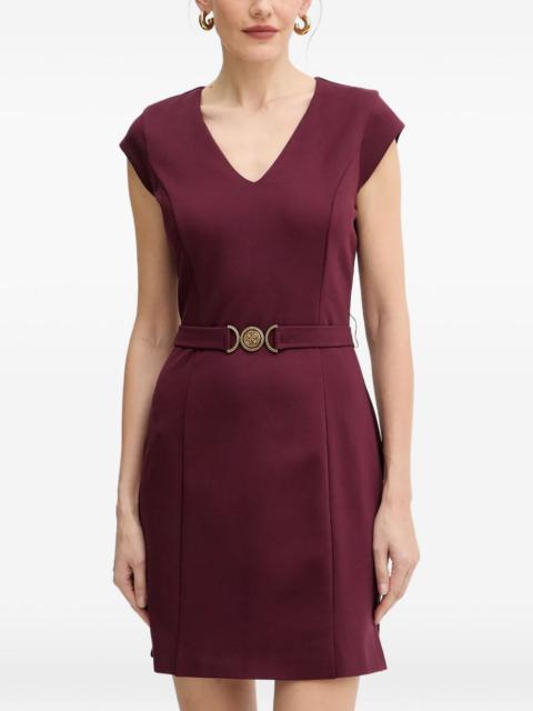 V-neck belted mini dress