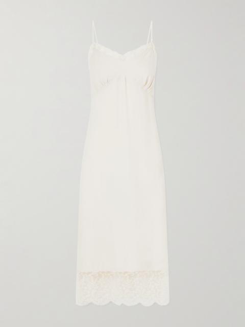 Lace-trimmed Crepe De Chine Midi Dress